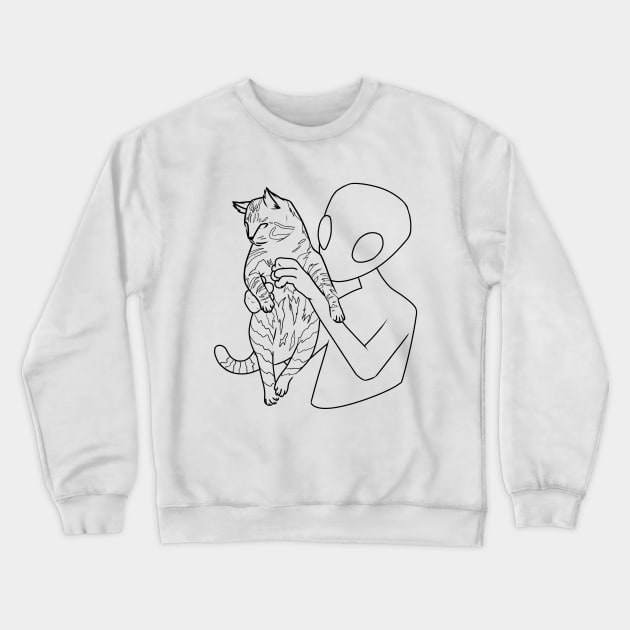 Alien Holding a Cat Crewneck Sweatshirt by nighttideco